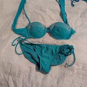 Xhilaration Teal Bikini with Silver Accents